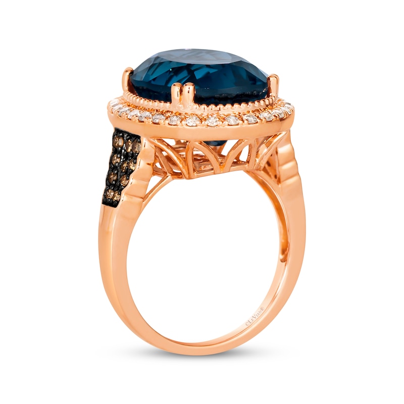 Main Image 3 of Le Vian Oval-Cut Blue Topaz Ring 1/2 ct tw Diamonds 14K Strawberry Gold Size 7