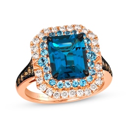 Le Vian Emerald-Cut Blue Topaz Ring 1 ct tw Diamonds 14K Strawberry Gold Size 7