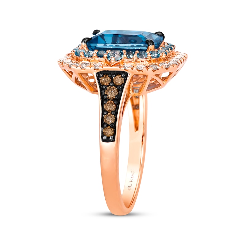 Main Image 2 of Le Vian Emerald-Cut Blue Topaz Ring 1 ct tw Diamonds 14K Strawberry Gold Size 7