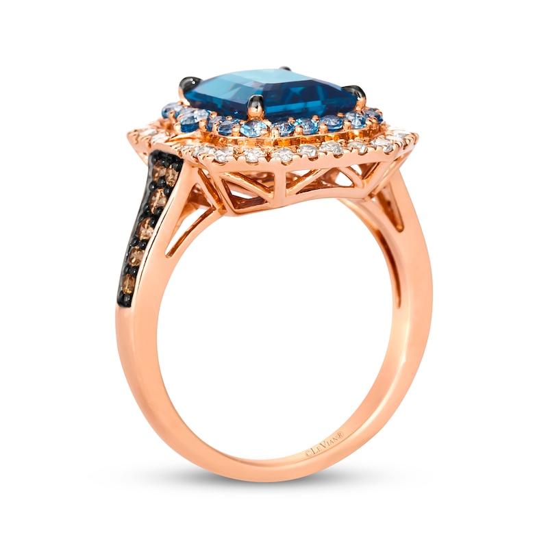 Main Image 3 of Le Vian Emerald-Cut Blue Topaz Ring 1 ct tw Diamonds 14K Strawberry Gold Size 7