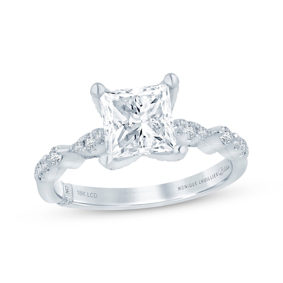 Monique Lhuillier Bliss Princess-Cut Lab-Grown Diamond Engagement Ring 1-7/8 ct tw 18K White Gold