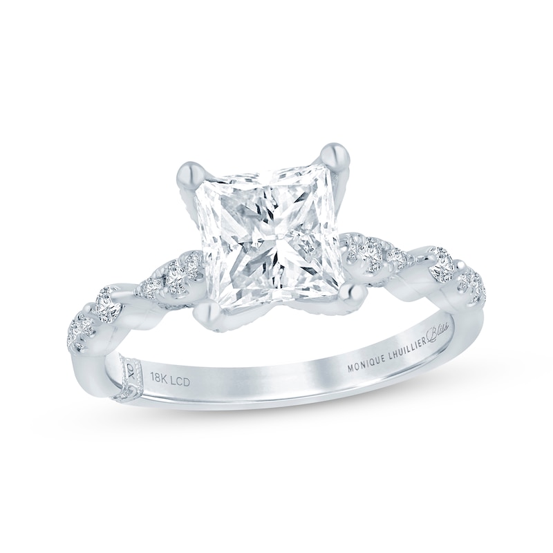 Main Image 1 of Monique Lhuillier Bliss Princess-Cut Lab-Grown Diamond Engagement Ring 1-7/8 ct tw 18K White Gold