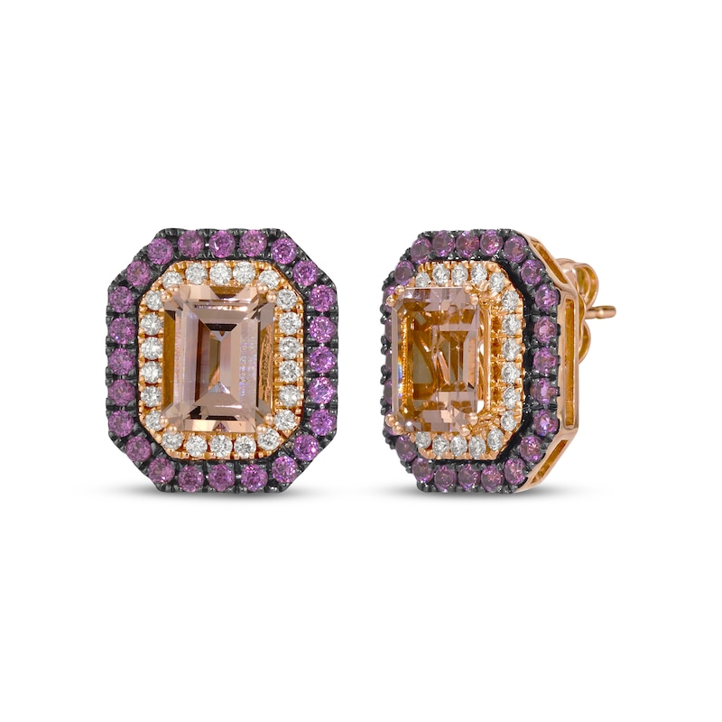 Le Vian Emerald-Cut Morganite & Rhodolite Garnet Earrings 1/3 ct tw Diamonds 14K Strawberry Gold