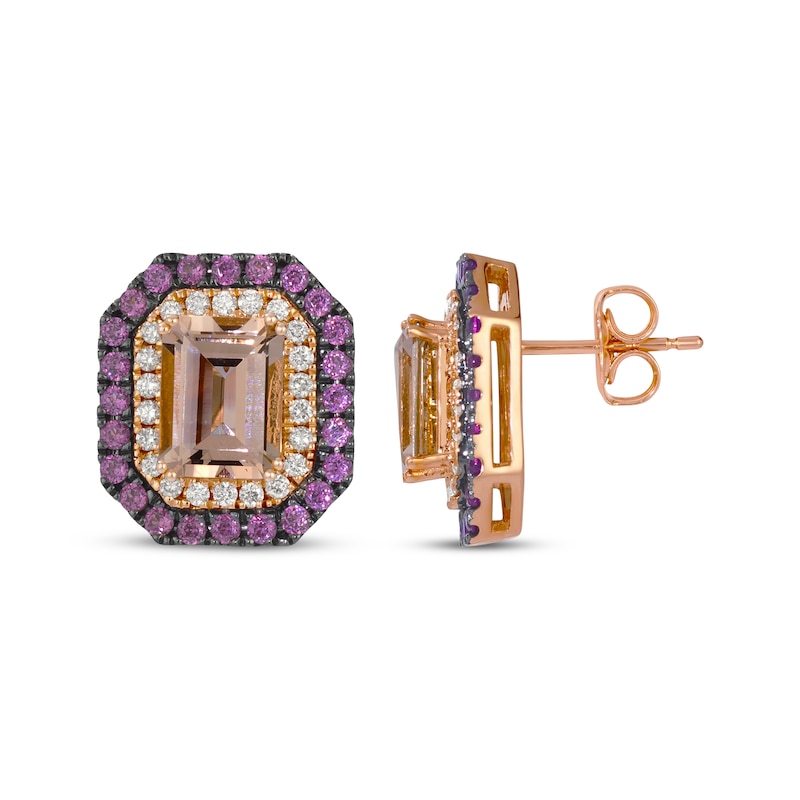 Main Image 2 of Le Vian Emerald-Cut Morganite & Rhodolite Garnet Earrings 1/3 ct tw Diamonds 14K Strawberry Gold