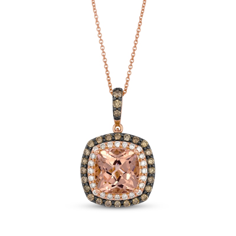 Main Image 1 of Le Vian Cushion-Cut Morganite Necklace 5/8 ct tw Diamonds 14K Strawberry Gold