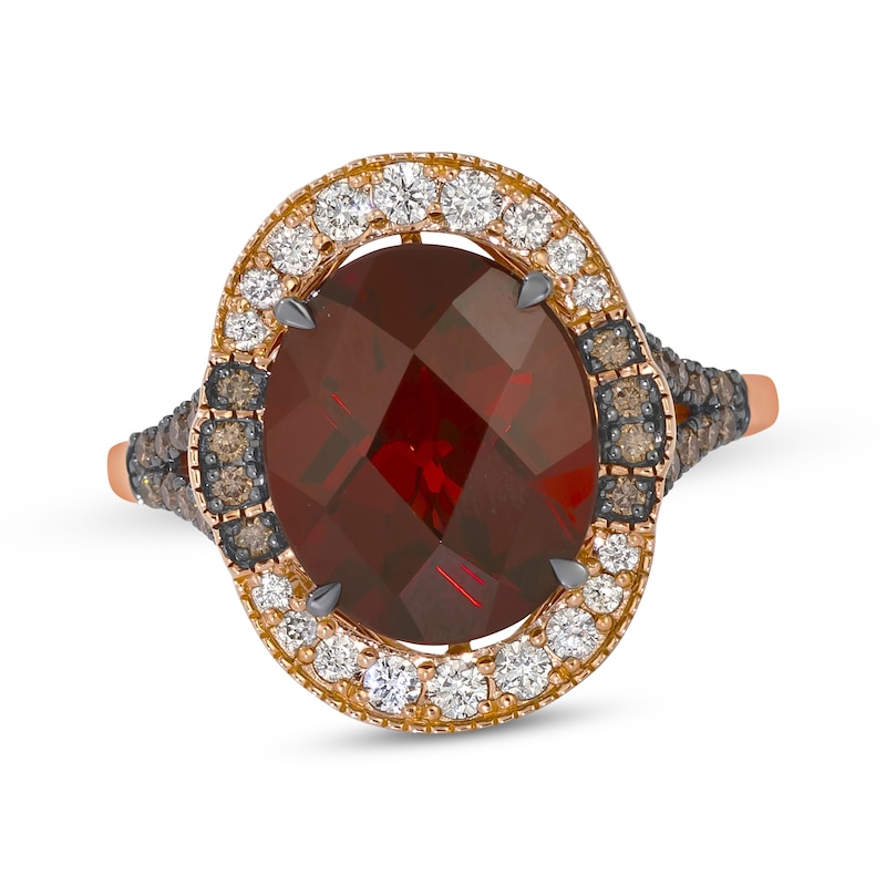 Main Image 1 of Le Vian Oval-Cut Garnet Ring 1/2 ct tw Diamonds 14K Strawberry Gold Size 7