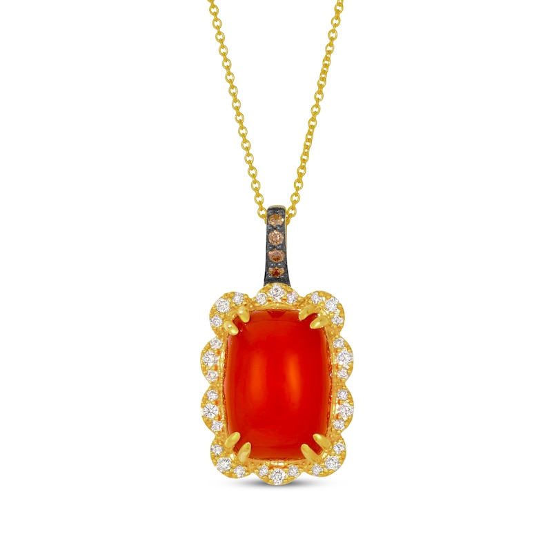 Main Image 1 of Le Vian Cushion-Cut Carnelian Necklace 1/4 ct tw Diamonds 14K Honey Gold 20&quot;