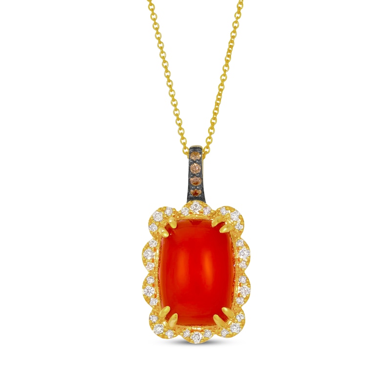 Le Vian Cushion-Cut Carnelian Necklace 1/4 ct tw Diamonds 14K Honey Gold 20"