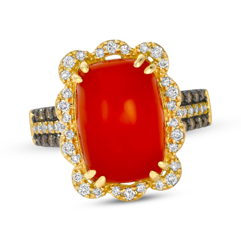 Main Image 1 of Le Vian Cushion-Cut Carnelian Ring 1/2 ct tw Diamonds 14K Honey Gold Size 7