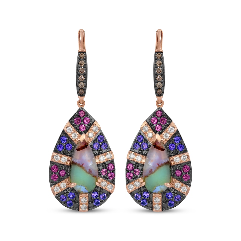 Main Image 2 of Le Vian Pear-Shaped Aquaprase, Pink Tourmaline & Amethyst Earrings 1/3 ct tw Diamonds 14K Strawberry Gold