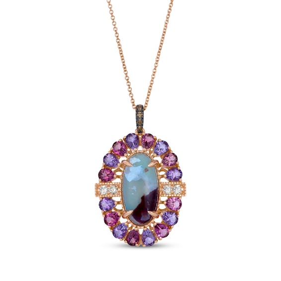 Le Vian Oval-Cut Aquaprase, Pink Tourmaline & Amethyst Necklace 1/8 ct tw Diamonds 14K Strawberry Gold 20"