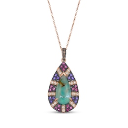 Le Vian Pear-Shaped Aquaprase, Pink Tourmaline & Amethyst Necklace 1/6 ct tw Diamonds 14K Strawberry Gold 20"