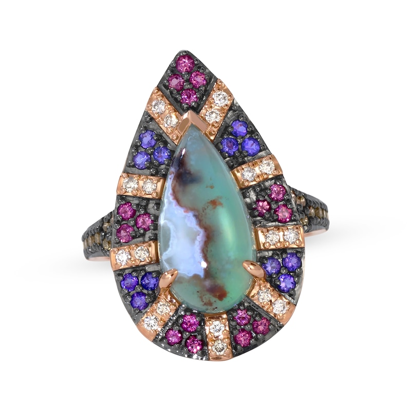 Le Vian Pear-Shaped Aquaprase, Pink Tourmaline & Amethyst Ring 1/3 ct tw Diamonds 14K Strawberry Gold