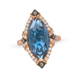 Le Vian Marquise-Cut Blue Topaz Ring 5/8 ct tw Diamonds 14K Strawberry Gold Size 7