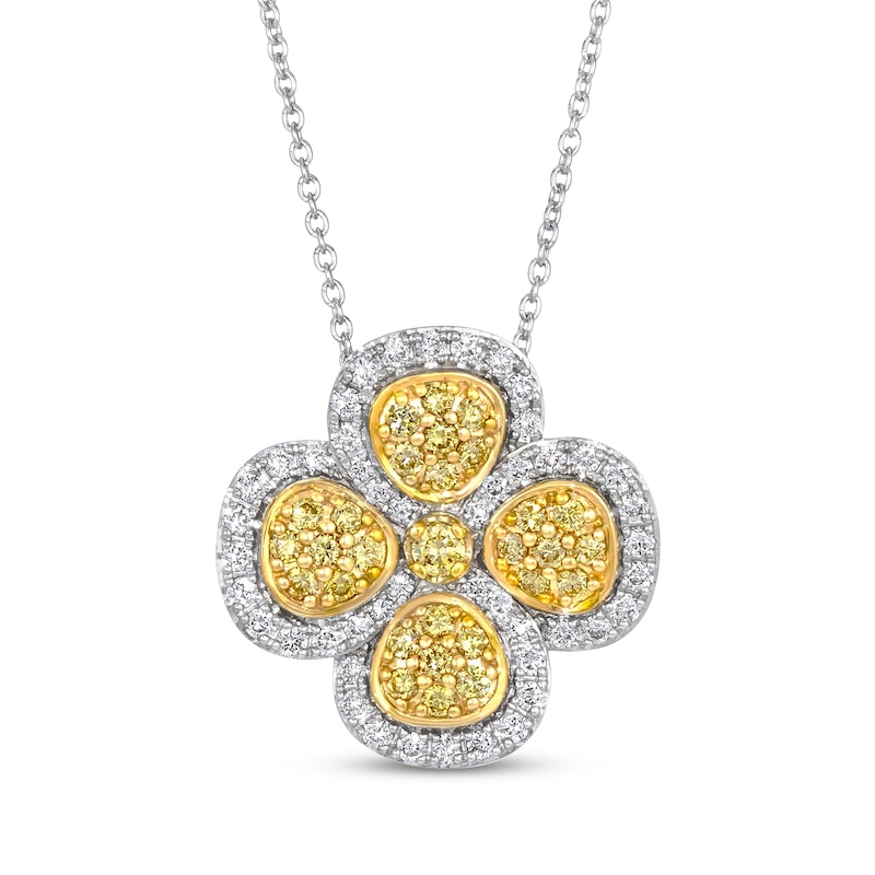 Main Image 1 of Le Vian Yellow & White Diamond Clover Necklace 1/2 ct tw 14K Two-Tone Gold 20"