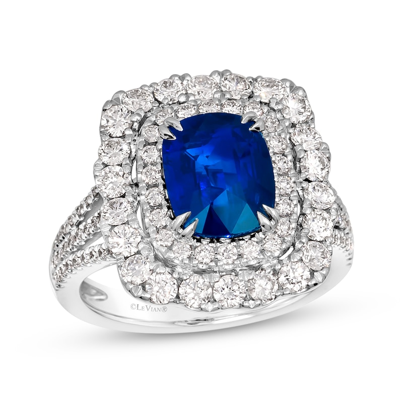 Main Image 1 of Le Vian Couture Cushion-Cut Blue Sapphire Ring 1-1/3 ct tw Diamonds Platinum