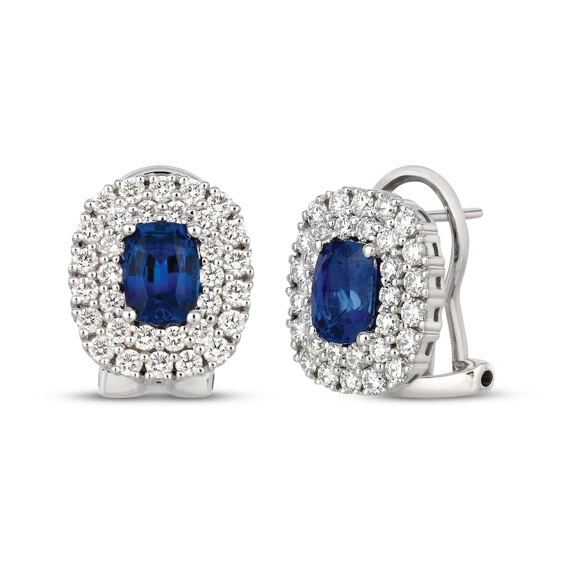 Main Image 1 of Le Vian Couture Cushion-Cut Blue Sapphire Earrings 1-3/4 ct tw Diamonds 18K White Gold