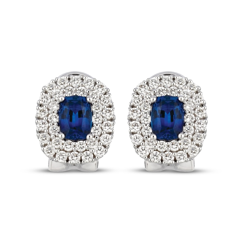 Main Image 2 of Le Vian Couture Cushion-Cut Blue Sapphire Earrings 1-3/4 ct tw Diamonds 18K White Gold