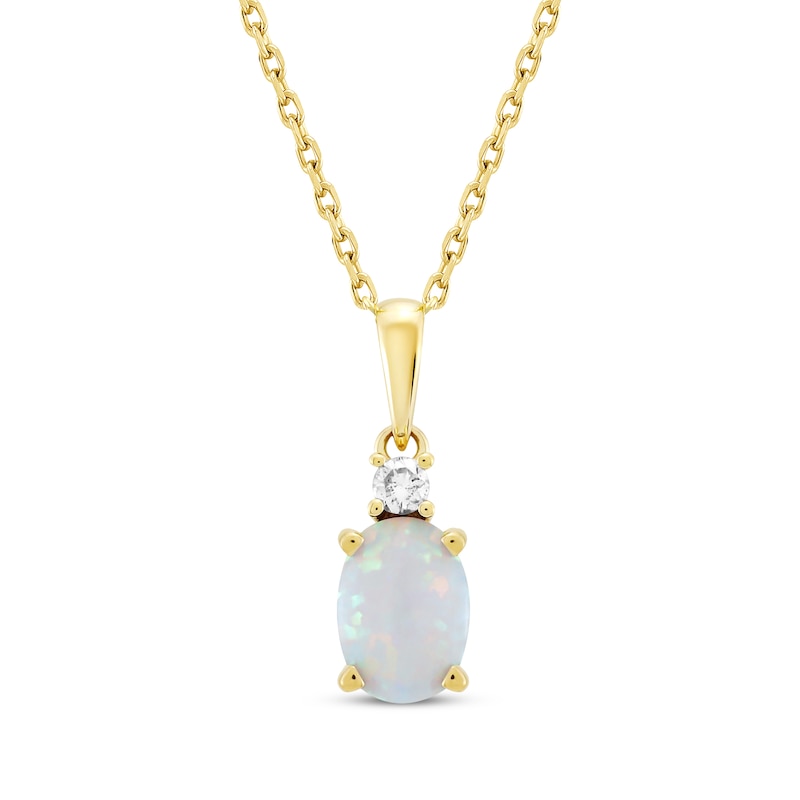 Oval-Cut Lab-Created Opal & Diamond Necklace 1/20 ct tw 10K Yellow Gold