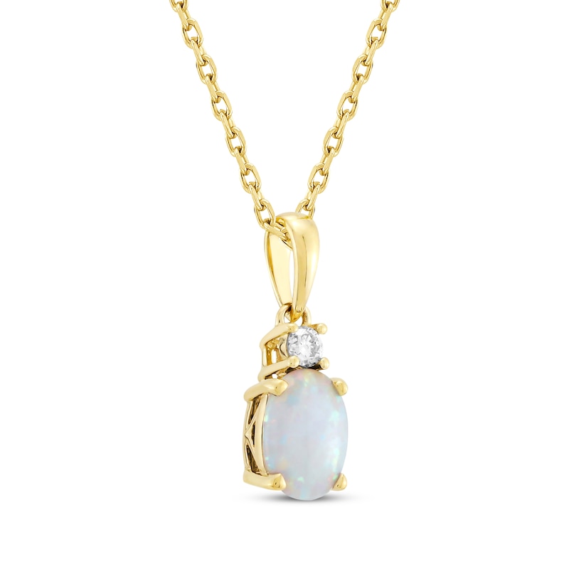 Main Image 2 of Oval-Cut Lab-Created Opal & Diamond Necklace 1/20 ct tw 10K Yellow Gold