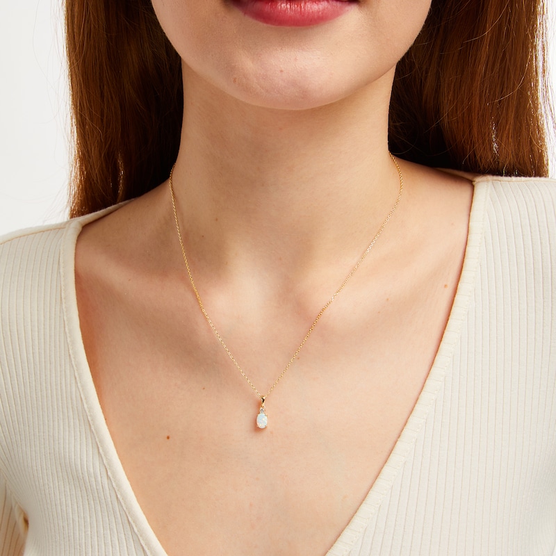 Main Image 3 of Oval-Cut Lab-Created Opal & Diamond Necklace 1/20 ct tw 10K Yellow Gold
