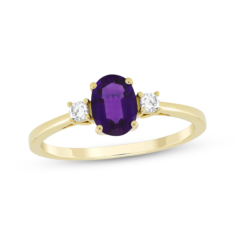 Main Image 1 of Oval-Cut Amethyst & Diamond Ring 1/10 ct tw 10K Yellow Gold