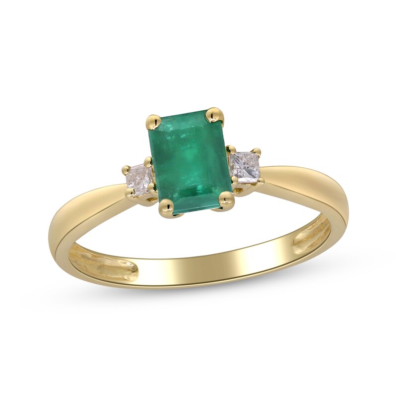 Main Image 1 of Natural Emerald-Cut Emerald & Diamond Ring 1/10 ct tw 10K Yellow Gold