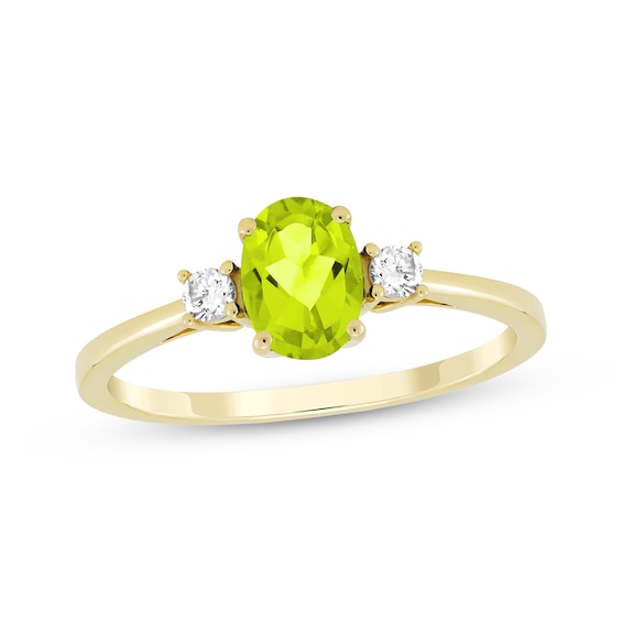 Oval-Cut Peridot & Diamond Ring 1/10 ct tw 10K Yellow Gold