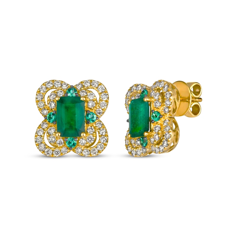 Main Image 1 of Le Vian Emerald-Cut Emerald Earrings 3/4 ct tw Diamonds 14K Honey Gold