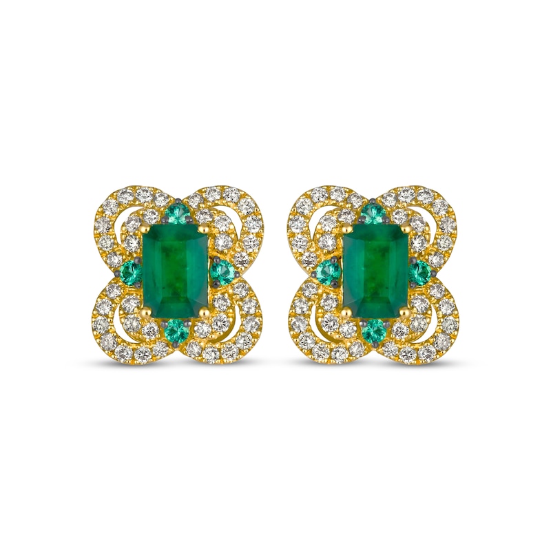 Main Image 2 of Le Vian Emerald-Cut Emerald Earrings 3/4 ct tw Diamonds 14K Honey Gold
