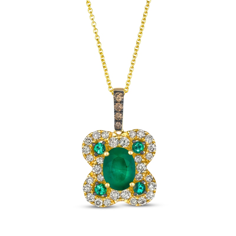 Main Image 1 of Le Vian Oval-Cut Emerald Necklace 5/8 ct tw Diamonds 14K Honey Gold 20"