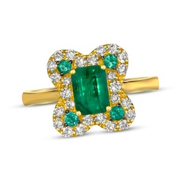 Le Vian Emerald-Cut Emerald Ring 1/2 ct tw Diamonds 14K Honey Gold