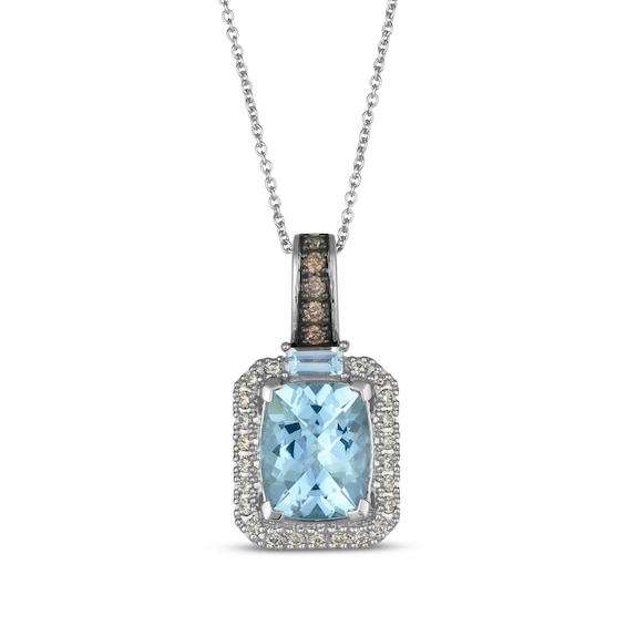 Le Vian Cushion-Cut Aquamarine Necklace 1/4 ct tw Diamonds 14K Vanilla Gold 20"