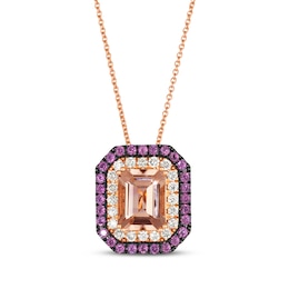 Le Vian Emerald-Cut Morganite & Rhodolite Garnet Necklace 1/3 ct tw Diamonds 14K Strawberry Gold 20"