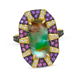 Le Vian Cushion-Cut Aquaprase, Pink Tourmaline & Amethyst Ring 3/8 ct tw Diamonds 14K Honey Gold