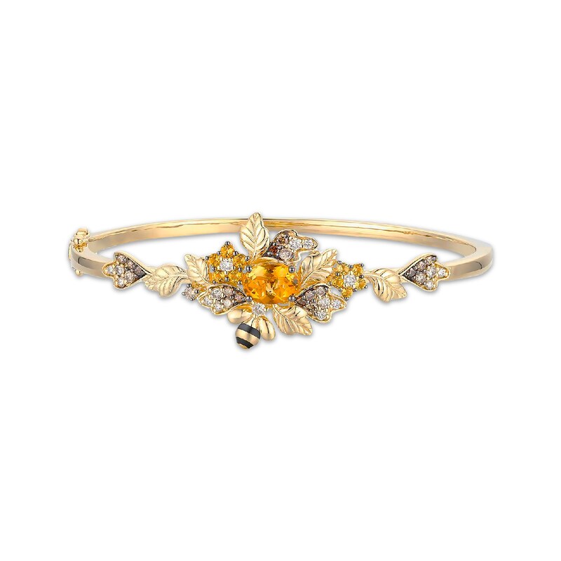 Main Image 1 of Le Vian Oval-Cut Citrine & Chocolate Ombré Floral Bangle Bracelet 5/8 ct tw Diamonds 14K Honey Gold