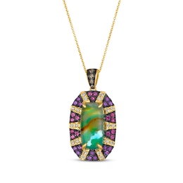 Le Vian Cushion-Cut Aquaprase, Pink Tourmaline & Amethyst Necklace 1/5 ct tw Diamonds 14K Honey Gold 20"