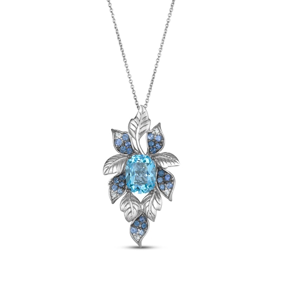 Le Vian Cushion-Cut Blue Topaz & Denim Ombré Sapphire Leaf Necklace 14K Vanilla Gold 20"