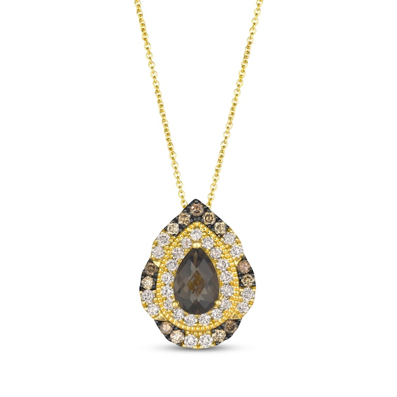 Le Vian Pear-Shaped Chocolate Quartz Necklace 7/8 ct tw Diamonds 14K Honey Gold 20"