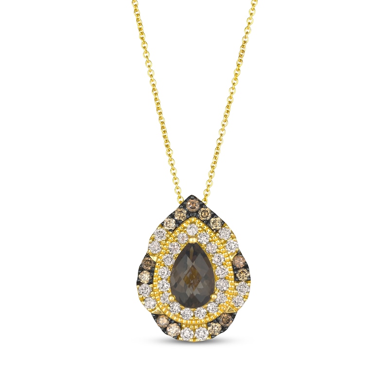 Main Image 1 of Le Vian Pear-Shaped Chocolate Quartz Necklace 7/8 ct tw Diamonds 14K Honey Gold 20"