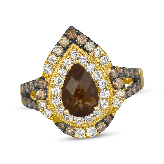 Le Vian Pear-Shaped Chocolate Quartz Ring 1 ct tw Diamonds 14K Honey Gold