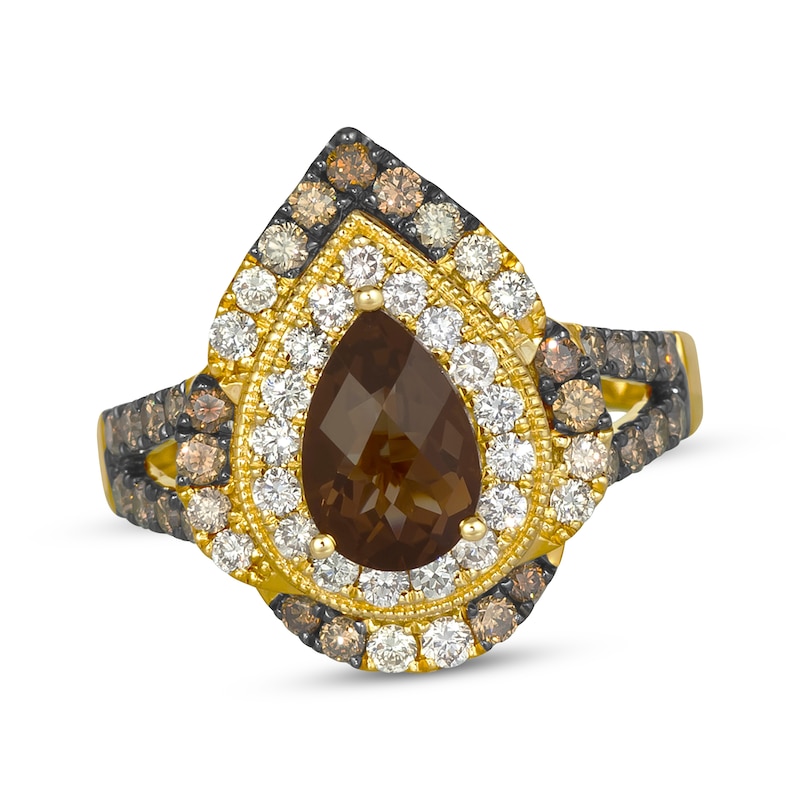 Main Image 1 of Le Vian Pear-Shaped Chocolate Quartz Ring 1 ct tw Diamonds 14K Honey Gold