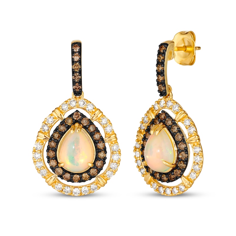 Main Image 1 of Le Vian Pear-Shaped Opal Drop Earrings 1 ct tw Diamonds 14K Honey Gold