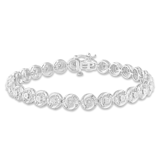 Diamond Circle Link Bracelet 1/10 ct tw Sterling Silver 7.25"
