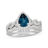 Thumbnail Image 1 of Neil Lane Pear-Shaped London Blue Topaz & Diamond Halo Bridal Set 5/8 ct tw 14K White Gold