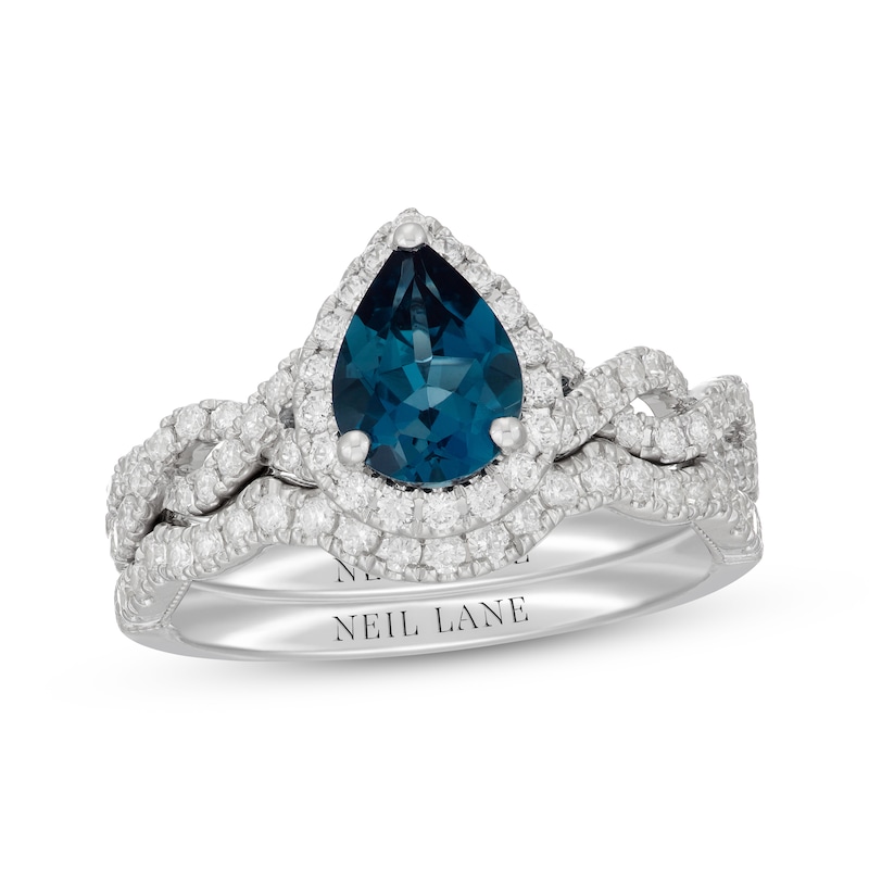 Neil Lane Pear-Shaped London Blue Topaz & Diamond Halo Bridal Set 5/8 ct tw 14K White Gold