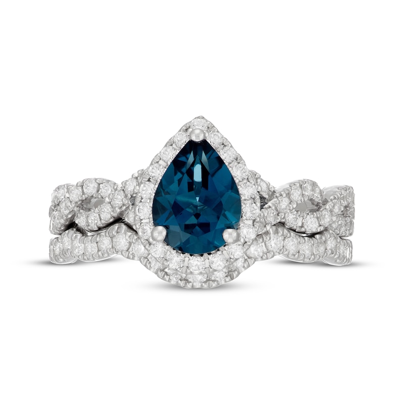 Main Image 3 of Neil Lane Pear-Shaped London Blue Topaz & Diamond Halo Bridal Set 5/8 ct tw 14K White Gold