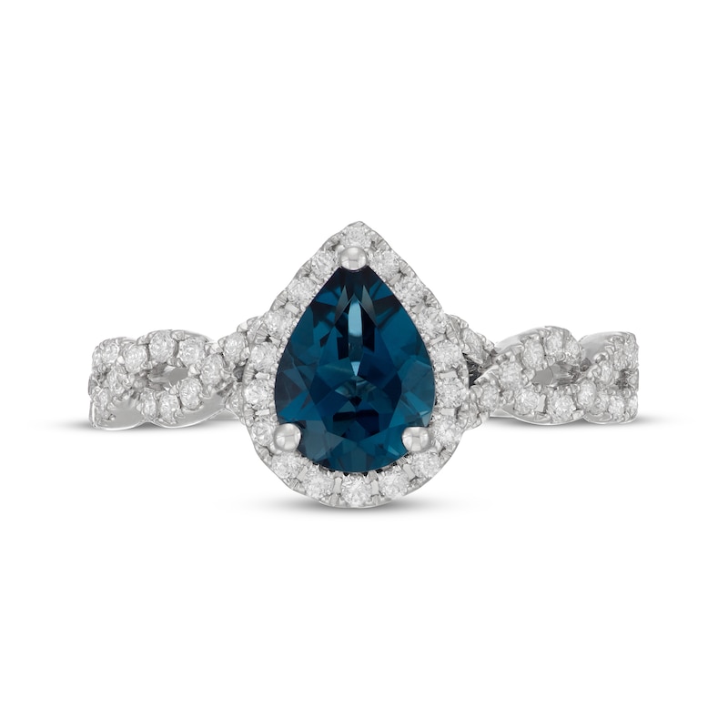 Neil Lane Pear-Shaped London Blue Topaz & Diamond Twist Shank Engagement Ring 1/2 ct tw 14K White Gold