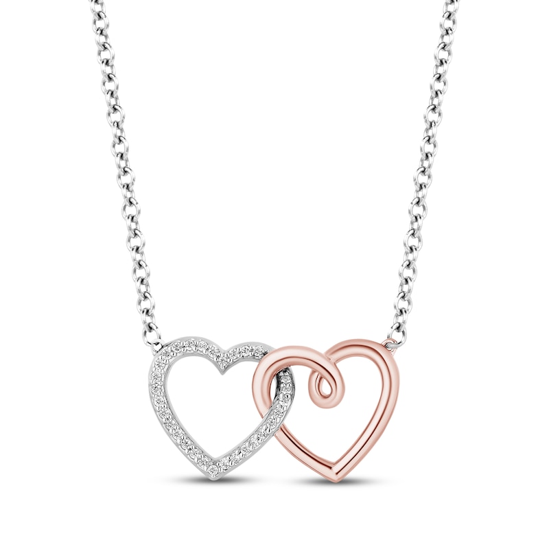 Hallmark Diamonds Interlocking Hearts Necklace 1/20 ct tw Sterling Silver & 10K Rose Gold 18"