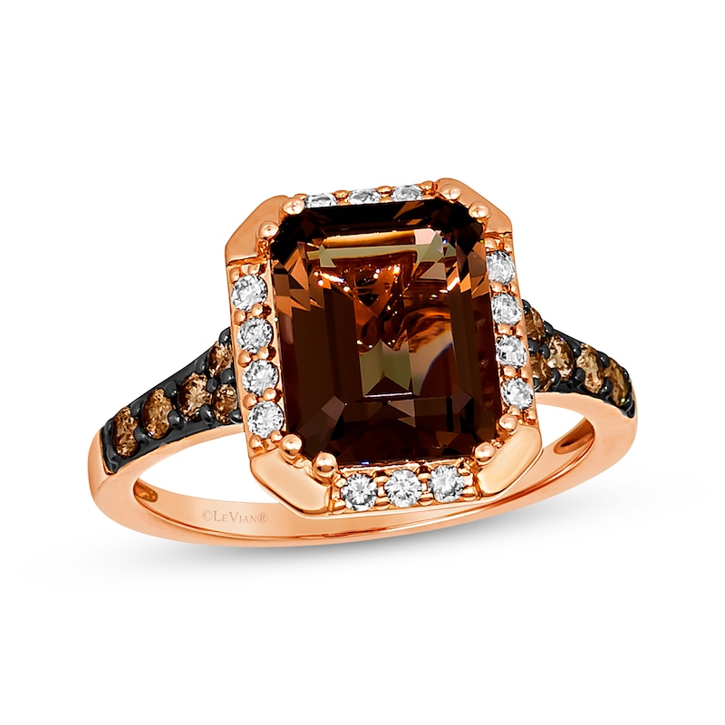 Le Vian Chocolate Emerald-Cut Quartz Ring 1/3 ct tw Diamonds 14K Strawberry Gold